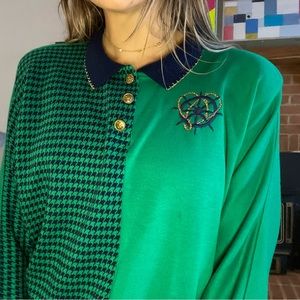 Vintage 90s Cricket Lane Nautical Houndstooth Lightweight Colorblock Swe…